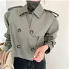 Women's Jackets Autumn Retro Lapel Design Loose Windbreaker Women Double Breasted Oversized Long Sleeve Crop Tops Fashion Korean Coats Women 231124