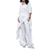 Women's Two Piece Pants Two-Piece Set Women Outfit Shirts Cotton Linen Solid Color Wide Leg Trousers Suit Summer