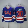 1980 Vintage ABD hokey formaları 21 Mike Eruzione 30 Jim Craig 17 Jack O'Callahan Mavi Beyaz Dikişli Jersey C Patch M-XXXL