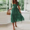 Casual Jurken 2023 Zomerjurk Zonnejurk Dames Sexy Strapless Ruglooze Gedrukt Slank Midi Lichtblauw S-XL Sukienka Boho Strand