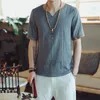 エスニック服の夏の男性コットンリネンブラウス半袖Tシャツ中華伝統的な服男性レトロハンフタンスーツストリートウェアティー