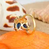 Cluster Rings Pear Cut Royal Blue Stone Teardrop Zircon Engagement for Women Antique Gold Color Water Drop Wedding Bands Finger Jewelry