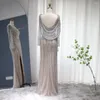 Festklänningar Luxury Dubai Långärmar aftonklänning med Cape Silver Backless Mermaid Prom Graduation for Women Wedding Formal