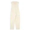 Kvinnors jumpsuits Rompers Traf Beige Cargo Long Woman 2023 Summer Off Shoulder Kvinnlig Jumpsuit Belt Backless Elegant Loose Overalls 231123