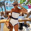 SWEME MUSHEDS CHUME SUMPIMENTO Summer Block Block Bikini One Piece Completa costume da bagno femminile Abito da bagno Stringa sexy Stripe Stripe Swimming