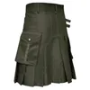 Men's Pants Mens Scottish Traditional Highland Kilt High Quality Fashion Men Pocket Kilts Solid Gothic Vintage Cargo Pleated Skirts