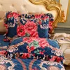 Bed Skirt Thick Bedspread Velvet Bed Cover Skirt Floral Print Pattern Warm Lace Bedding Queen Bedded Set Mattress Cover Decor Decoration 230424