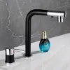 Bathroom Sink Faucets Black/White Basin Faucet Deck Mounted Split Body Pull Out Water Mixer Brass Washbasin Tap