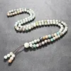 Strand handgjorda knutna pärlhalsband vintage 108 mala pärlor wrap armband för kvinnor män 6mm amazonite naturlig sten yogamycken