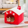 犬小屋のペン猫の家太いクリスマスキャットハウス冬の温かい猫テント屋内の小さな犬用のエクストラソフトな快適な猫猫猫子犬231123