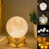 New Moon Lamp Moon Light Kids Night Light Lampada Galaxy 16 colori LED Lampada a stella 3D con supporto in legno Regalo perfetto per gli amanti delle ragazze