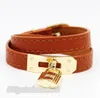 Designer Leather Bracelet Luxury Brand Lock Bangle Charm Men And Women Couple Bracelets Stainless steel Double Wrap bracelets High Quality Jewelry For Gift