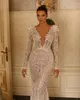 Brilliant Mermaid Wedding Dresses Deep V-neck Long Sleeves Whole Body Sequins Floor Length Detachable tail Custom Made Plus Size Bridal Gown Vestidos De Novia
