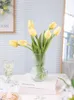 Flores decorativas luz luxo tulipa falso artificial 7 pçs buquê de flores entrada tv gabinete casa ornamentos