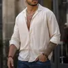 Camicie casual da uomo Bavero da uomo Tinta unita Manica lunga Design da uomo Camicetta di moda Camicia in cotone e lino Camicia da uomo Cardigan Bottoni in stoffa