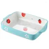 Plates Creative Strawberry Binaural Ceramic Home Cute Baking Pan Rectangular Plate