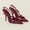 Patent skórzane pompki sningbacka metalowe zakuczowe sandały100 mm stiletto sukienka buty damski luksusowy projektant spiczasty palec u stóp butów imprezowych buty