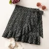 Skirts Womens Polka Dots Floral Bow Short Loose Lrregular Ruffled Half Skirt 230424