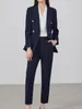 レディースツーピースパンツ女性ファッションエレガントなビジネスパンツスーツオフィスレディーススリムヴィンテージスーツジャケットペンシルピースセット女性服