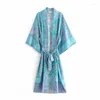 Women's Sleepwear Print Women Long Kimono Robe Autumn Polyester Sexy Cardigan Bathrobe Casual S-L Hanfu Coat Bath Gown Chinese Home Clothing