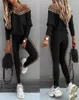 Women's Two Piece Pants Loose V-neck Tshirt Drawstring Sweatpants Set Women Autumn Fashion Sporty Style Printing Casual