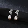 Vintage Pearl Dangle Earrings S925 Silver Micro Set Zircon Leaf High end Earrings European Fashion Women Drop Earrings Wedding Party Jewelry Valentine's Day Gift SPC
