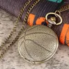 Pocket Watches Antique Vintage Sports Ball Series Basketball Pattern Quartz Watch Scratches Sport Sweater Chain Necklace Pendant For Boy