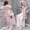 Mulheres para baixo parkas inverno branco gola de pele do falso com capuz jaqueta longa 2023 mulheres casual acolchoado parka engrossar casaco quente coreano algodão sobretudos 231123