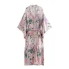 Women's Sleepwear Print Women Long Kimono Robe Autumn Polyester Sexy Cardigan Bathrobe Casual S-L Hanfu Coat Bath Gown Chinese Home Clothing