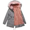 Women's Down Parkas Autumn Winter Ladie Jacka vadderad kappa mellanlängd Varm fleece huva faux päls krage dam överrock 231123