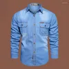 Men's Casual Shirts Brand Elastic Cotton Denim Shirt Men Long Sleeve Quality Cowboy For Slim Fit Mens Designer Clothing M-5XL
