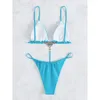 Costume da bagno da donna Costume da bagno da donna Micro bikini sexy Set da adulto con strass push up imbottito con cinturino per spaghetti in colore a contrasto femminile brasiliano