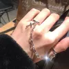 Cluster Rings 90s Punk Silver Color Plated Retro Adjustable Hip-Hop Cross Ring Hand Finger Chain E Girl Boy Grunge Aesthetic Igirl Goth