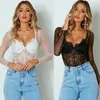 Kvinnor Jumpsuits Rompers Sexiga sommarkvinnor underkläder romper prickar blommig mode ren mesh spets seethrough club bodysuits långärmad transparenta kläder 230424