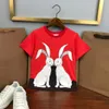 23ss kid designer t shirt child tshirt toddler tee boys girls Round neck Pure cotton Solid color Big ears rabbit print printing t-shirt High quality kids clothes