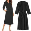 Vêtements de nuit pour femmes Long coton Kimono Robes pour femmes col en v 4/3 manches léger avec ceinture Robe automne été chaud peignoir décontracté doux