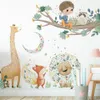 Stickers muraux BRUP mignon dessin animé animaux garçon sur l'arbre décalcomanies forêt papier peint pour chambre d'enfants bébé décoration 222m