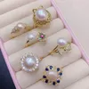 Anillos con banda para el dedo índice, perla única o con diamantes de imitación, anillos de perlas de boda mezcladas de varios tipos