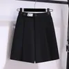 Vrouwen Shorts Yitimoky Pakken Voor Vrouwen 2023 Hoge Taille Koreaanse Mode Effen Wijde Pijpen Kantoor Dames Casual Knielengte