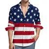 Herren lässige Shirts USA -Flagge Shirt Herumn American National Day Männer Neuheit Blusen Langarm Muster Lustiges Kleidungsstück große Größe große Größe