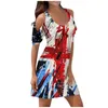 Casual Kleider 2023 Sommerkleid Frauen Elegante Party Sexy Zwei-Schulter-Ausschnitt Independence Day Print Kurzarm