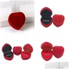 Storage Boxes Bins Red Love Heart Jewelry Box Flannelette Ring Packing Case Celebration Supplies Ear Studs Gift Container Dhlhe