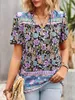 レディースブラウスKhalee Yose Boho Floral Printed Vintage Blouse Shirt Bohemian V-Neck Tie Lace Up Summer Women Casual Holiday Ladies Tops