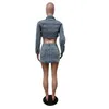 Платье из двух частей CM YAYA Модный джинсовый женский комплект Укороченная куртка с длинными рукавами и мини-юбки-миди Костюм 2023 Джинсы 2 комплекта одежды 231124