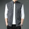 Pulls pour hommes automne Jersey gilet hommes pull à glissière sans manches tricoté vestes décontractées chaud polaire Cardigan bleu foncé pull manteau