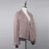 Parka da donna in vera pelliccia di coniglio lavorato a maglia cardigan cappotto giacca naturale fatto a mano colletto irregolare soprabito lavorato a maglia gilet capispalla 231123