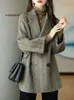 Kvinnors ull blandar Autumn Winter Women's Jacket Korean Fashion HerringBone Loose verkar tunn mångsidig ull i mitten av långa kappkvinnkläder 231123