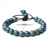 Beaded Colors Natural Round Agates Crystal Stone Bead Adjustable Rope Length Braided Bracelet For Men Women Gifts Drop Delivery Jewe Dhw3N