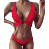 Kvinnors badkläder Kvinnor Sexig V-ringning O-Ring Cross Bandage Bh Swimsuit Low Rise Thong Simple Solid Color Bathing Suit 2023 Bikini Set