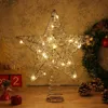 Juldekorationer Iron Glitter Powder Tree Ornaments Toppstjärnor med LED -ljuslampa för Home Xmas Trees 231124